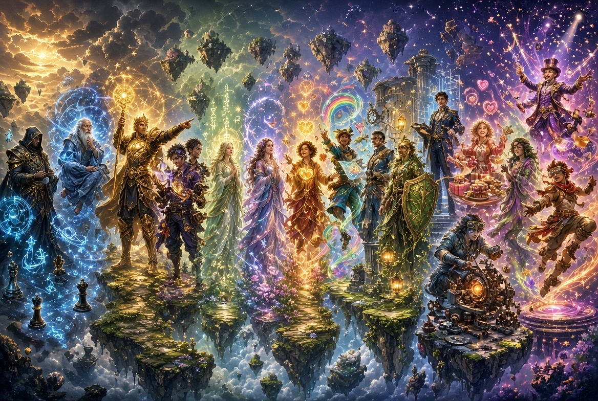 mystical illustration of human distinct roles.